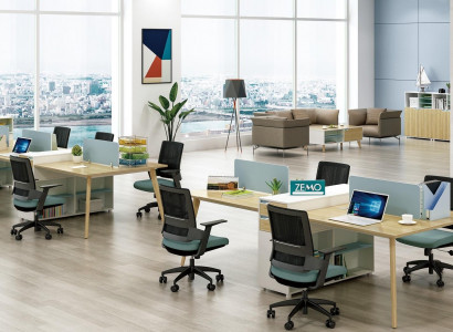 Office furniture furnishings tables wood desk 4 workstations desk